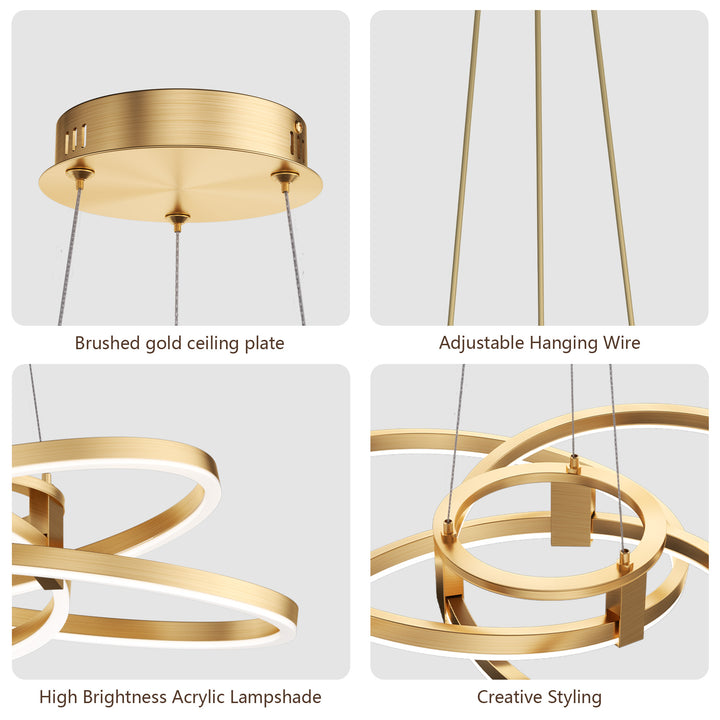 BrillianceLed 36"W Aluminum Modern Chandelier Light With Brush Gold/Back Metal For Dining Room Or Living Room #19034