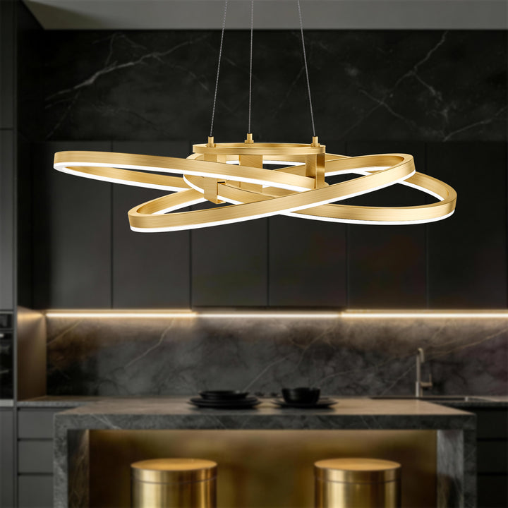 BrillianceLed 36"W Aluminum Modern Chandelier Light With Brush Gold/Back Metal For Dining Room Or Living Room #19034