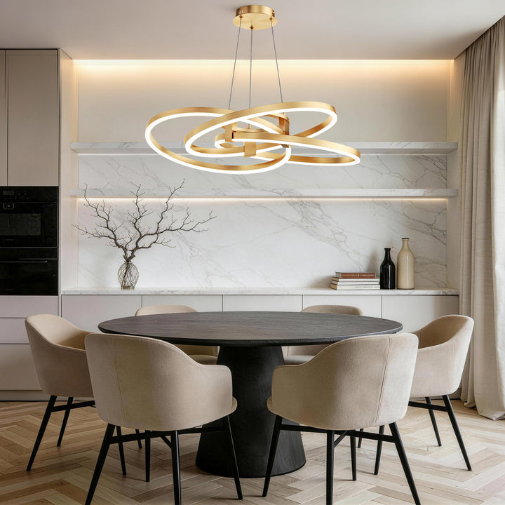 BrillianceLed 36"W Aluminum Modern Chandelier Light With Brush Gold/Back Metal For Dining Room Or Living Room #19034