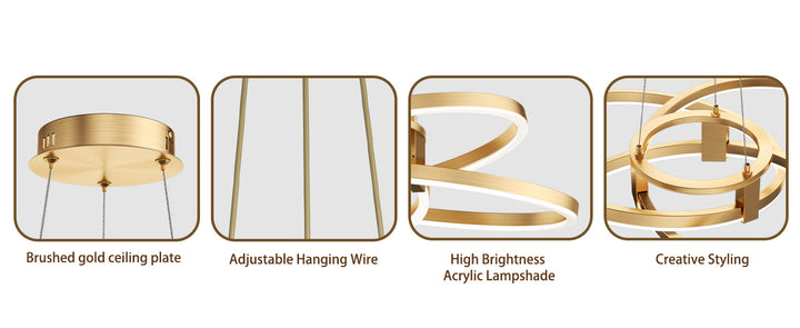 BrillianceLed 36"W Aluminum Modern Chandelier Light With Brush Gold/Back Metal For Dining Room Or Living Room #19034