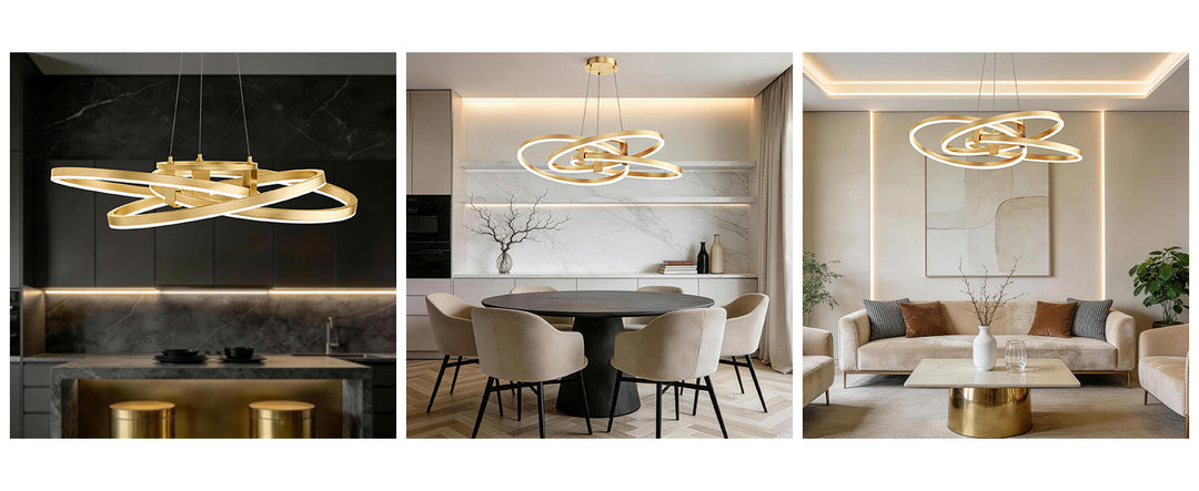 BrillianceLed 36"W Aluminum Modern Chandelier Light With Brush Gold/Back Metal For Dining Room Or Living Room #19034