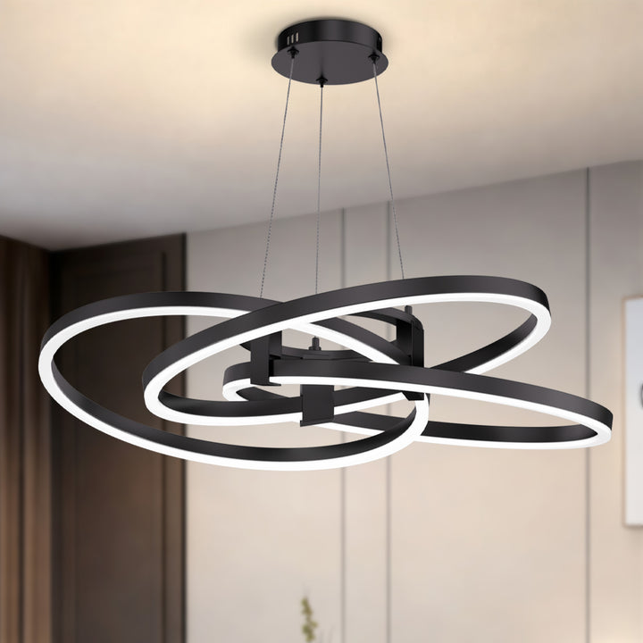 BrillianceLed 36"W Aluminum Modern Chandelier Light With Brush Gold/Back Metal For Dining Room Or Living Room #19034