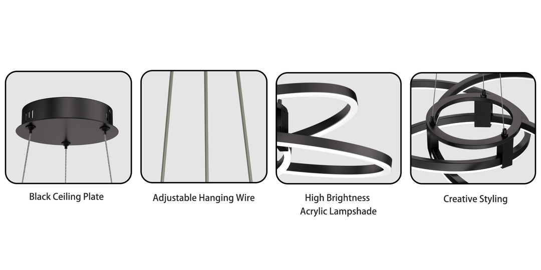 BrillianceLed 36"W Aluminum Modern Chandelier Light With Brush Gold/Back Metal For Dining Room Or Living Room #19034