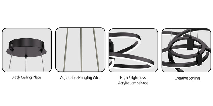 BrillianceLed 36"W Aluminum Modern Chandelier Light With Brush Gold/Back Metal For Dining Room Or Living Room #19034