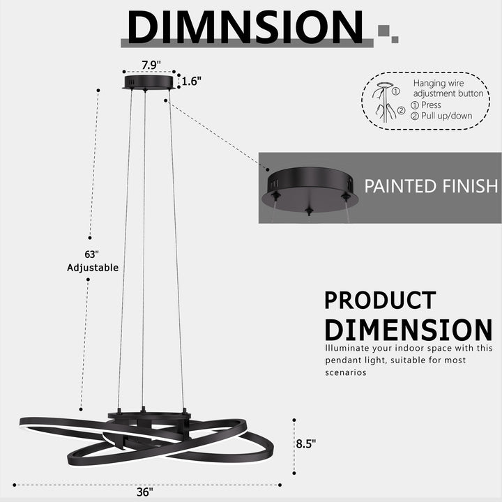 BrillianceLed 36"W Aluminum Modern Chandelier Light With Brush Gold/Back Metal For Dining Room Or Living Room #19034