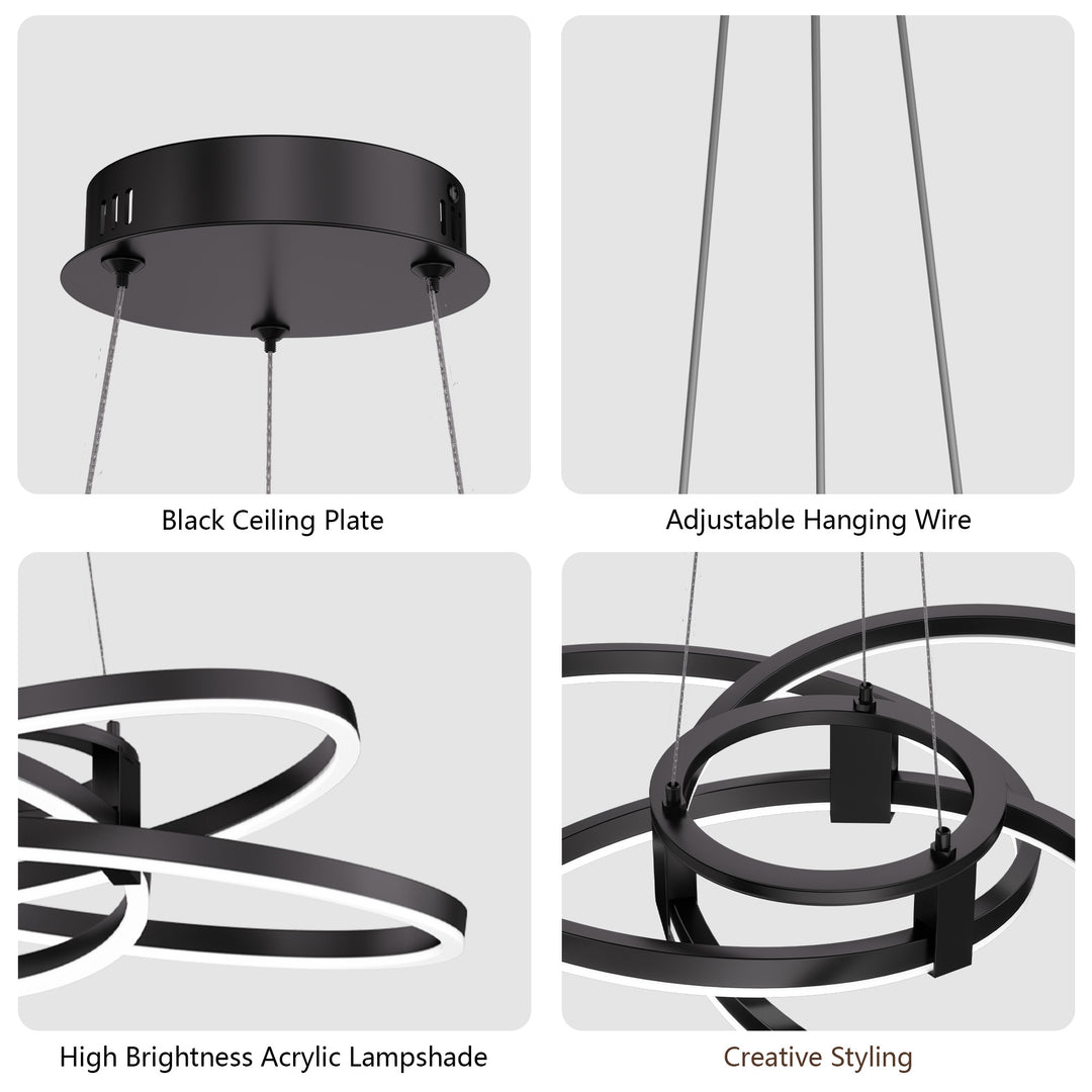 BrillianceLed 36"W Aluminum Modern Chandelier Light With Brush Gold/Back Metal For Dining Room Or Living Room #19034