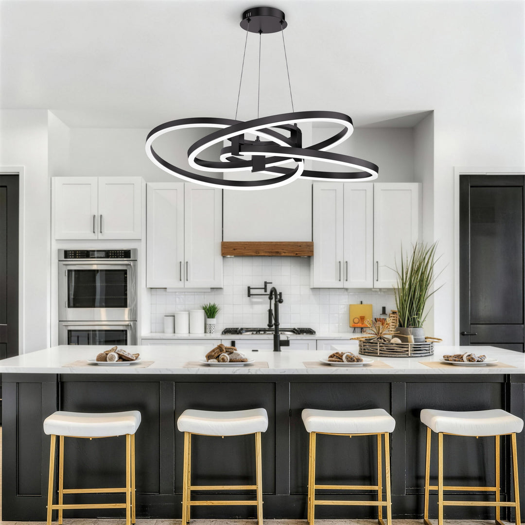 BrillianceLed 36"W Aluminum Modern Chandelier Light With Brush Gold/Back Metal For Dining Room Or Living Room #19034