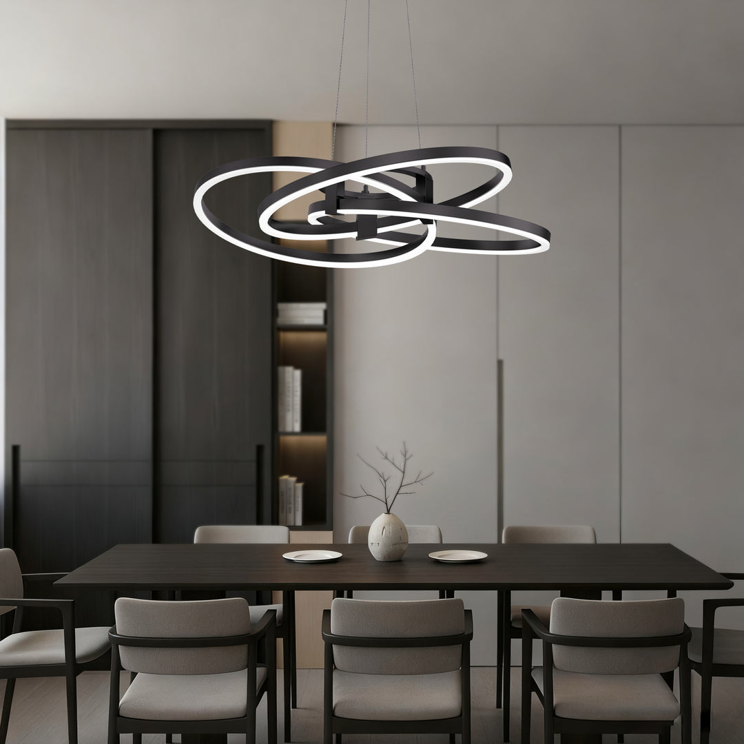 BrillianceLed 36"W Aluminum Modern Chandelier Light With Brush Gold/Back Metal For Dining Room Or Living Room #19034
