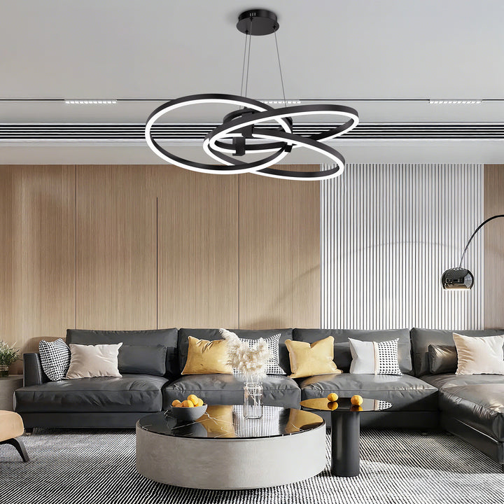 BrillianceLed 36"W Aluminum Modern Chandelier Light With Brush Gold/Back Metal For Dining Room Or Living Room #19034