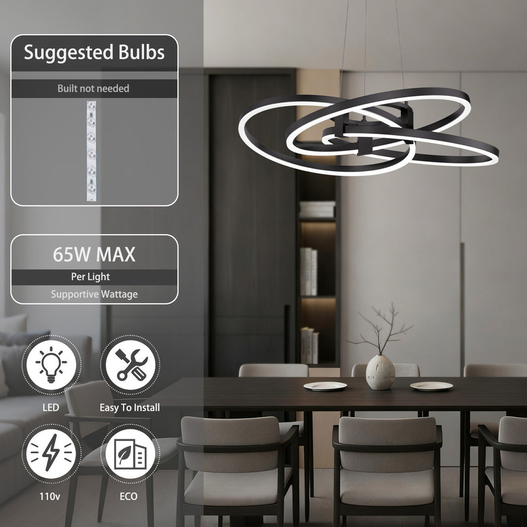 BrillianceLed 36"W Aluminum Modern Chandelier Light With Brush Gold/Back Metal For Dining Room Or Living Room #19034