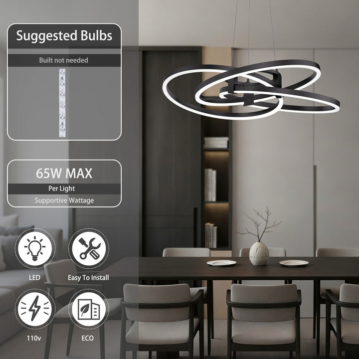 BrillianceLed 36"W Aluminum Modern Chandelier Light With Brush Gold/Back Metal For Dining Room Or Living Room #19034