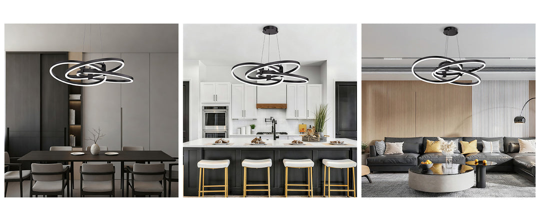 BrillianceLed 36"W Aluminum Modern Chandelier Light With Brush Gold/Back Metal For Dining Room Or Living Room #19034