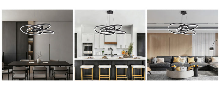 BrillianceLed 36"W Aluminum Modern Chandelier Light With Brush Gold/Back Metal For Dining Room Or Living Room #19034