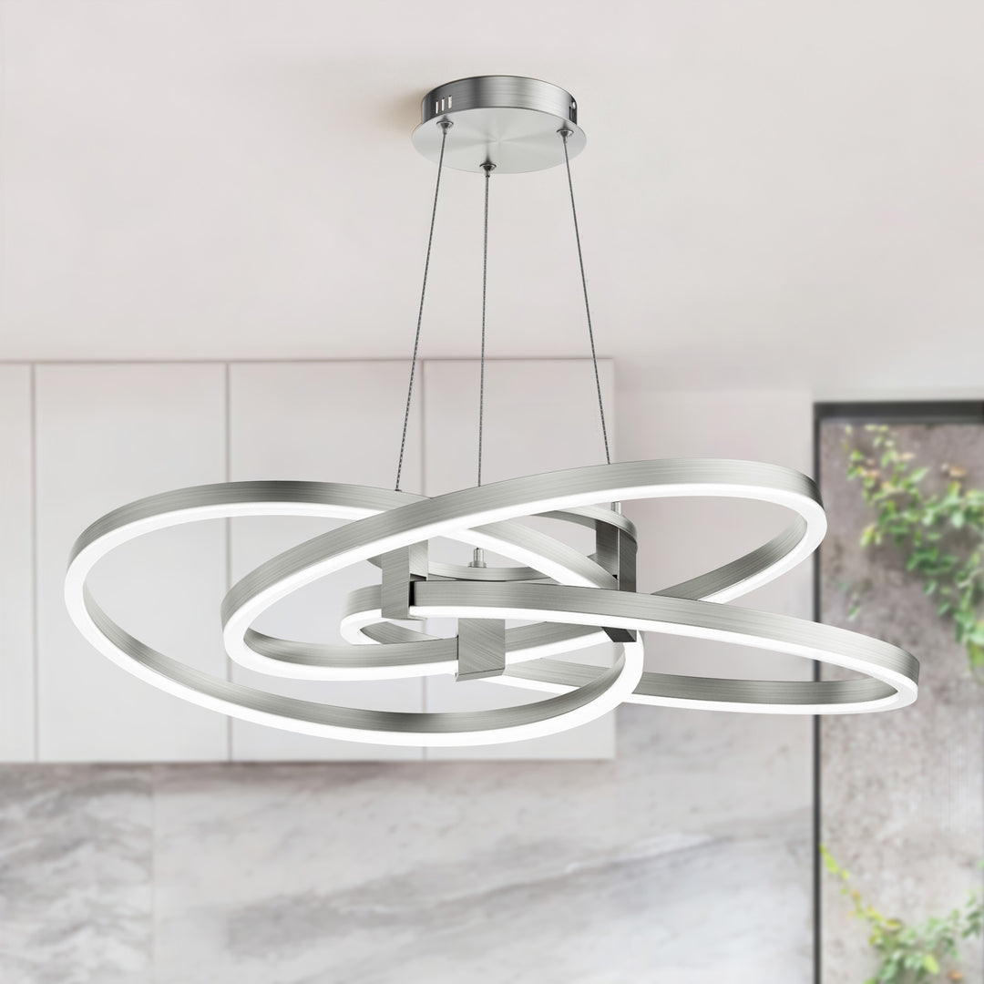 BrillianceLed 36"W Aluminum Modern Chandelier Light With Brush Gold/Back Metal For Dining Room Or Living Room #19034