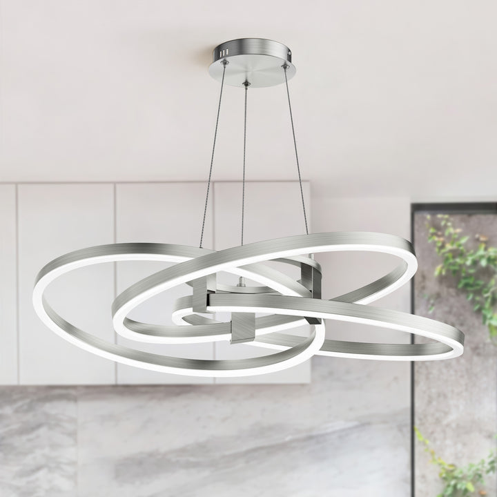 BrillianceLed 36"W Aluminum Modern Chandelier Light With Brush Gold/Back Metal For Dining Room Or Living Room #19034