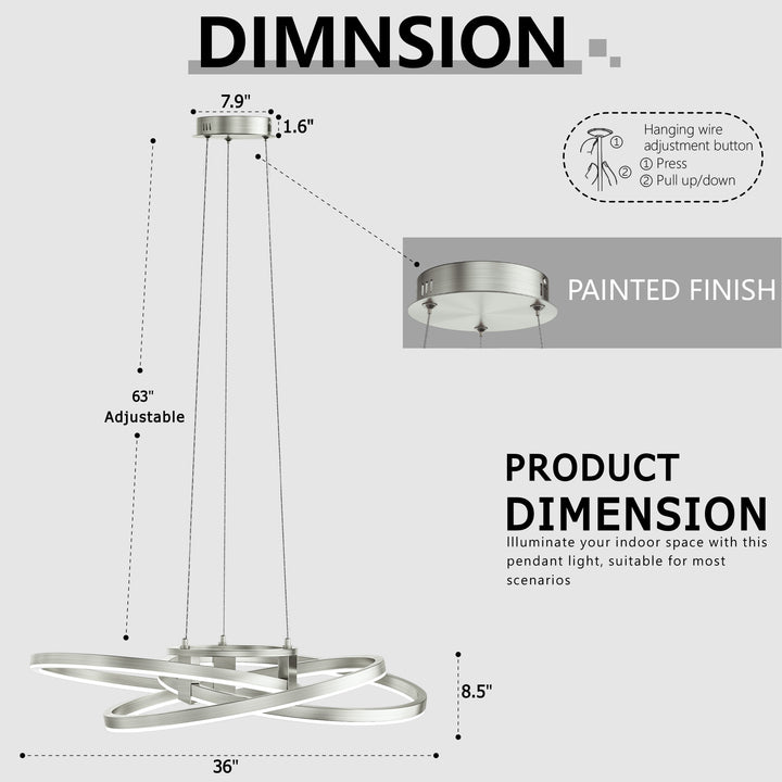BrillianceLed 36"W Aluminum Modern Chandelier Light With Brush Gold/Back Metal For Dining Room Or Living Room #19034