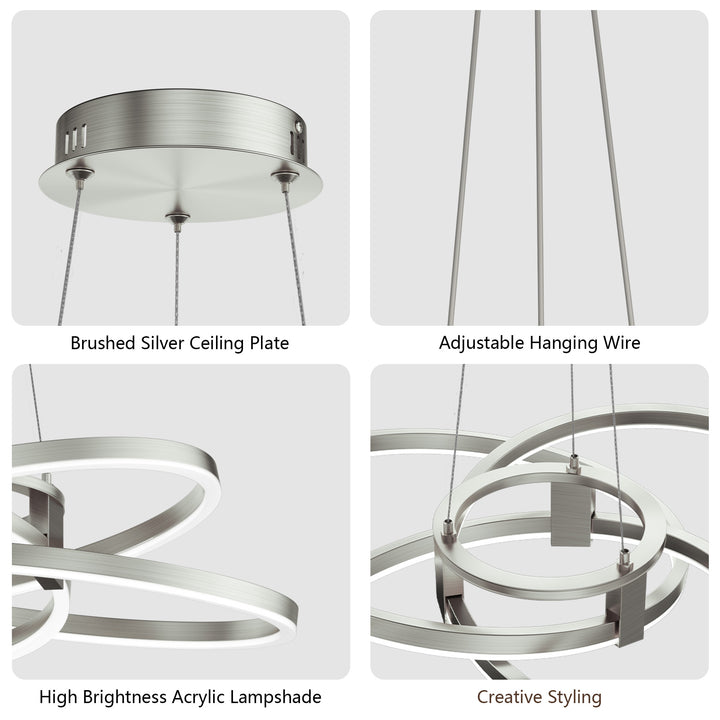 BrillianceLed 36"W Aluminum Modern Chandelier Light With Brush Gold/Back Metal For Dining Room Or Living Room #19034