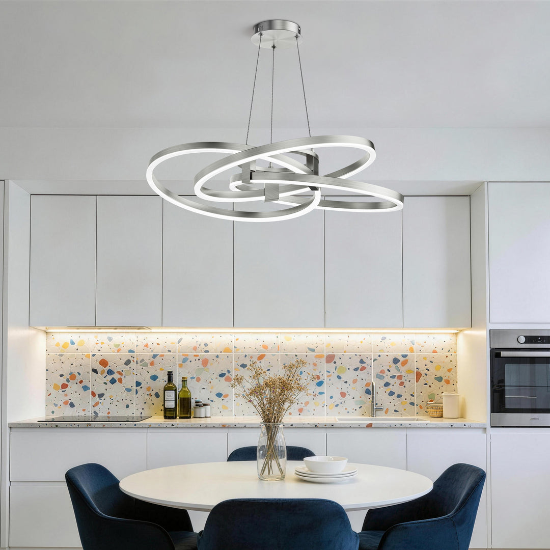 BrillianceLed 36"W Aluminum Modern Chandelier Light With Brush Gold/Back Metal For Dining Room Or Living Room #19034