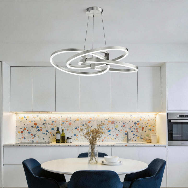 BrillianceLed 36"W Aluminum Modern Chandelier Light With Brush Gold/Back Metal For Dining Room Or Living Room #19034