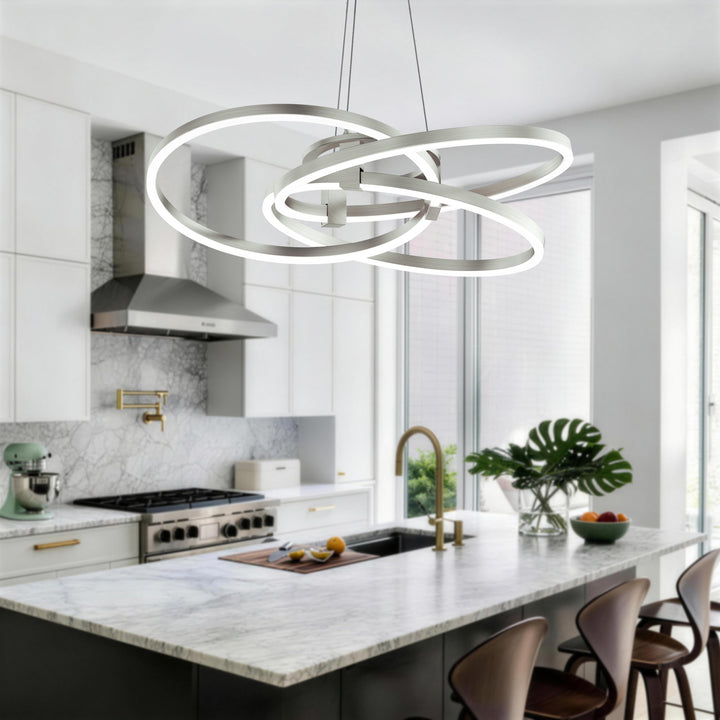 BrillianceLed 36"W Aluminum Modern Chandelier Light With Brush Gold/Back Metal For Dining Room Or Living Room #19034