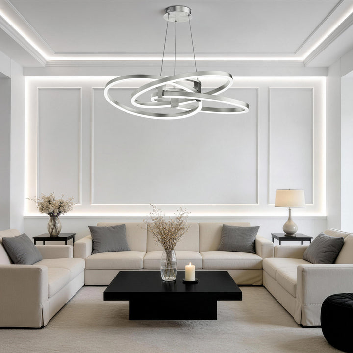 BrillianceLed 36"W Aluminum Modern Chandelier Light With Brush Gold/Back Metal For Dining Room Or Living Room #19034