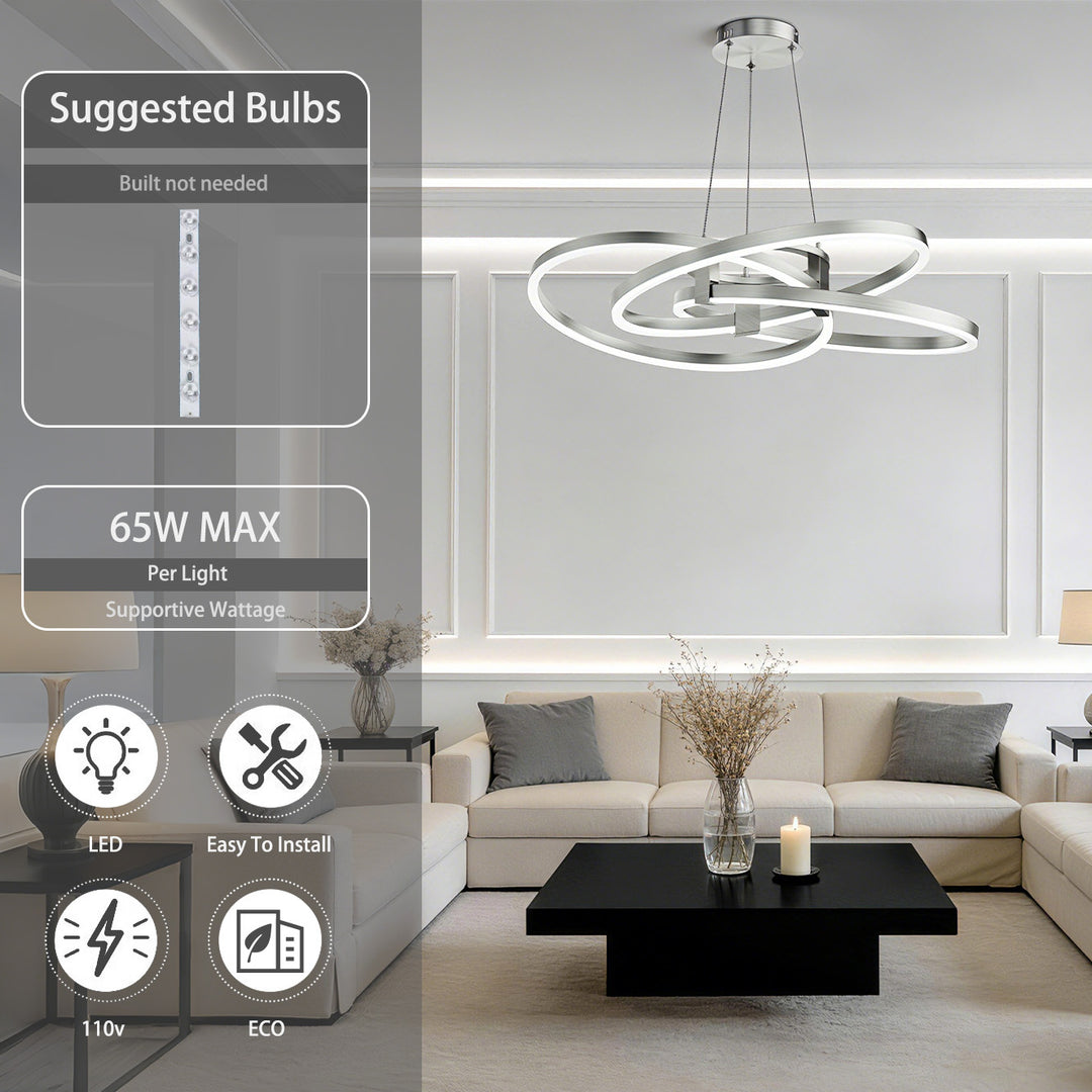 BrillianceLed 36"W Aluminum Modern Chandelier Light With Brush Gold/Back Metal For Dining Room Or Living Room #19034