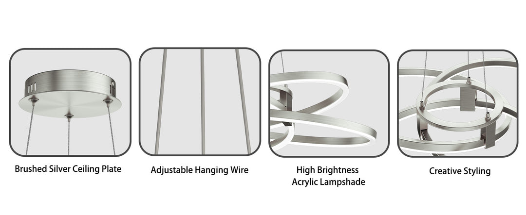 BrillianceLed 36"W Aluminum Modern Chandelier Light With Brush Gold/Back Metal For Dining Room Or Living Room #19034