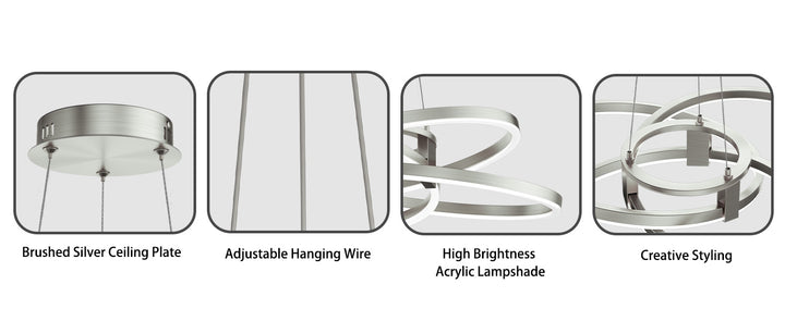 BrillianceLed 36"W Aluminum Modern Chandelier Light With Brush Gold/Back Metal For Dining Room Or Living Room #19034