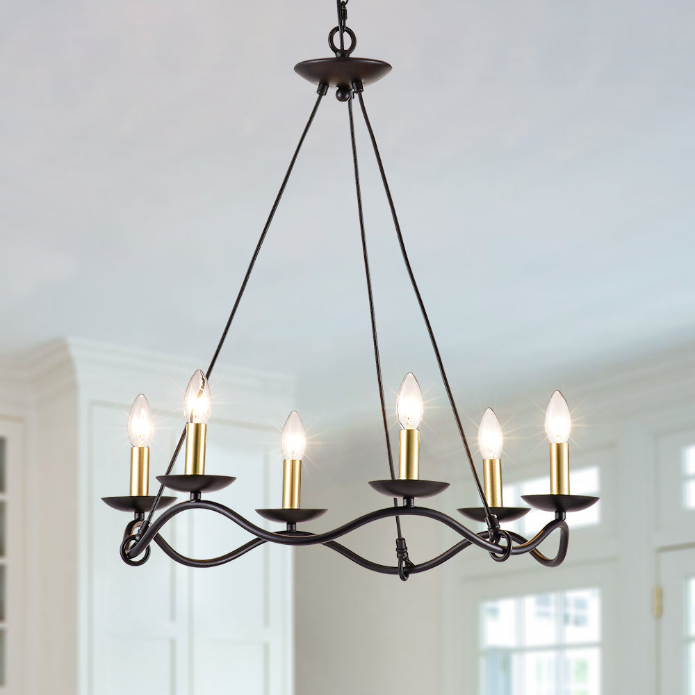 Maxax 6 - Light Candle Style Wagon Wheel Chandelier #MX19080