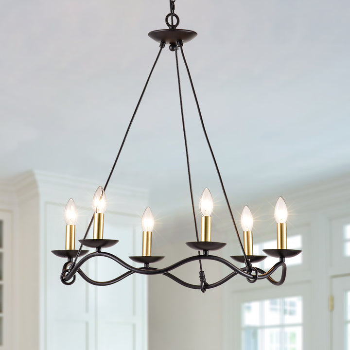 Maxax 6 - Light Candle Style Wagon Wheel Chandelier #MX19080-6-P