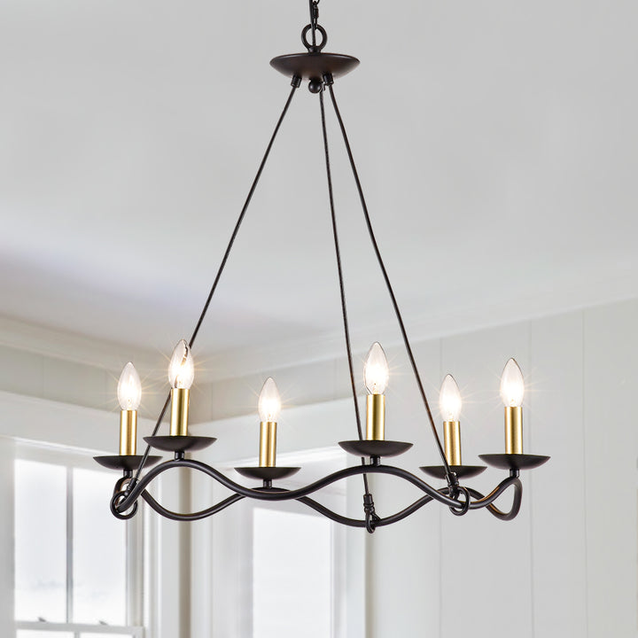 Maxax 6 - Light Candle Style Wagon Wheel Chandelier #MX19080-6-P