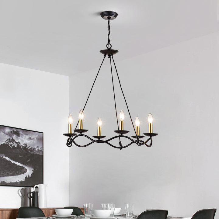 Maxax 6 - Light Candle Style Wagon Wheel Chandelier #MX19080-6-P