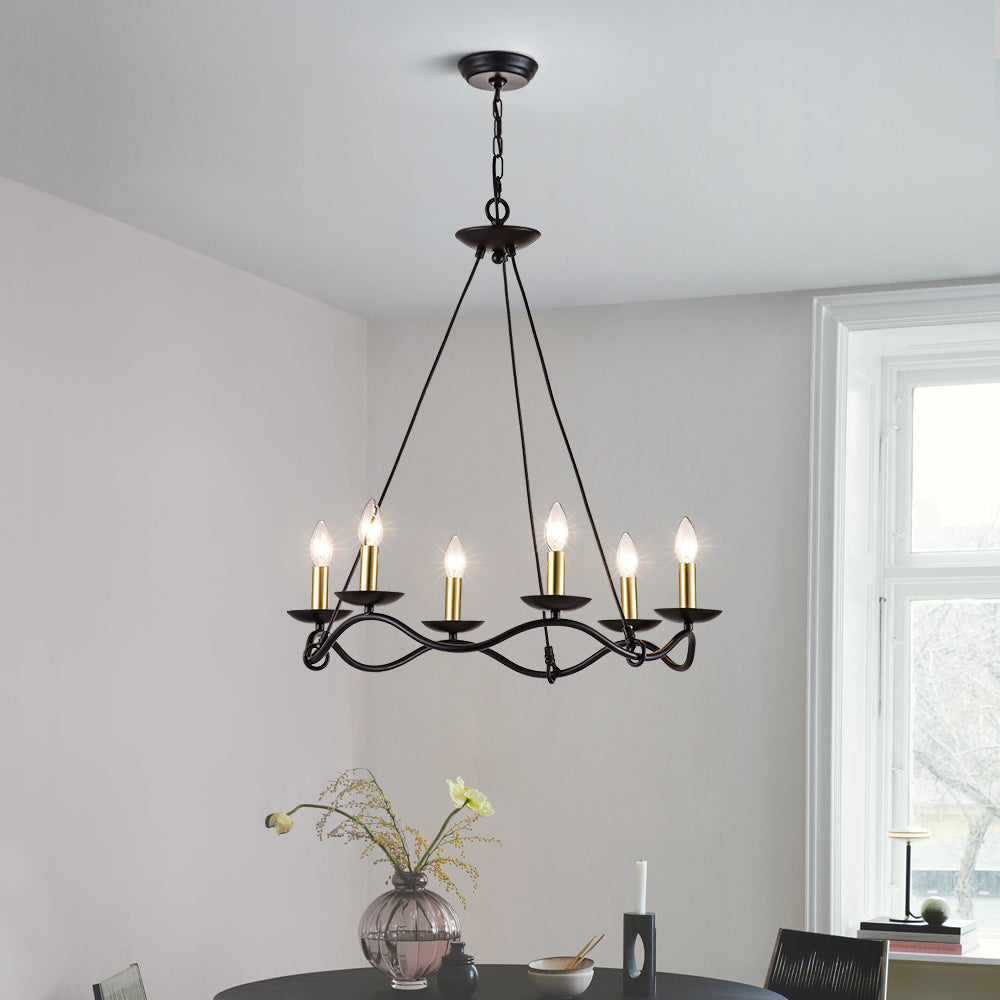 Maxax 6 - Light Candle Style Wagon Wheel Chandelier #MX19080