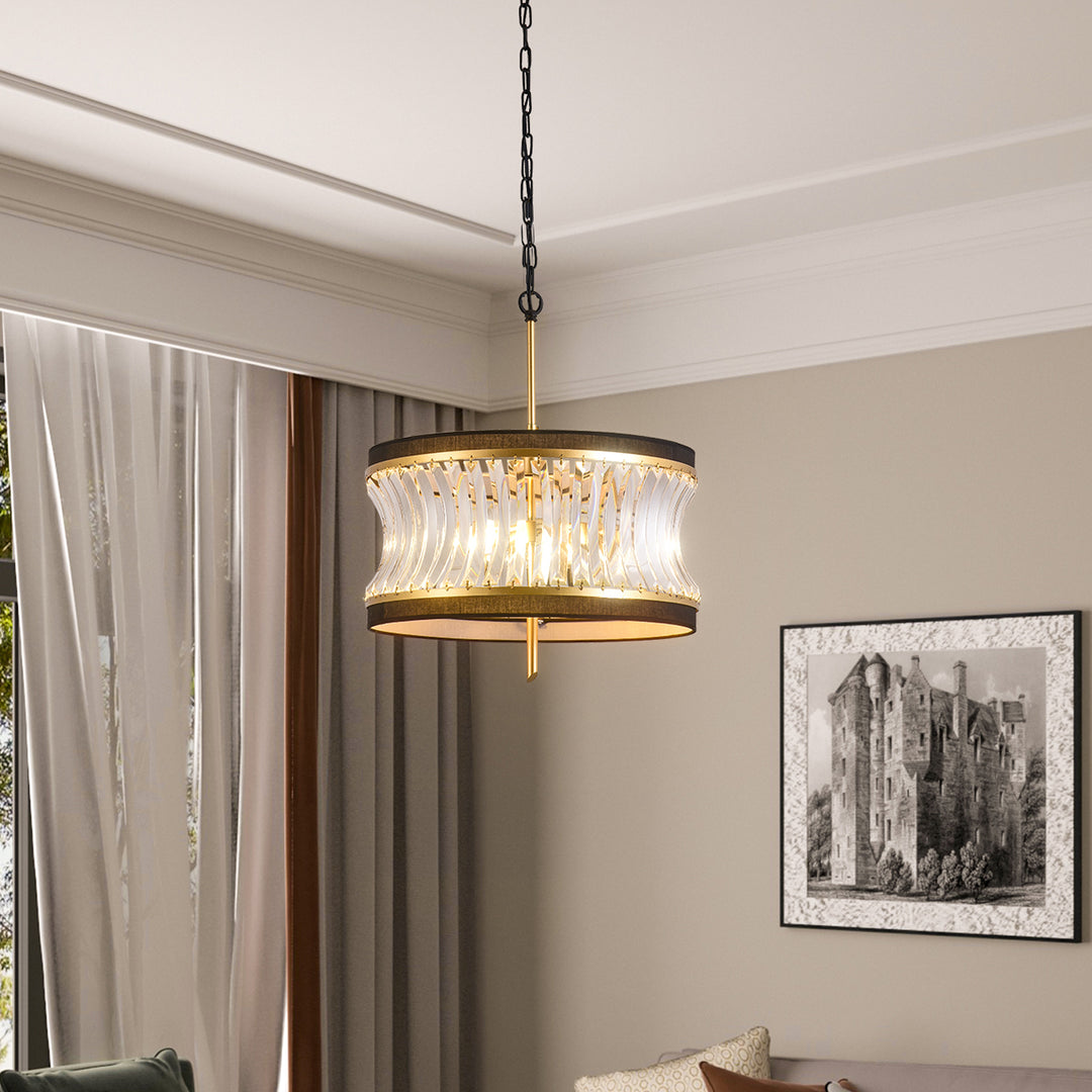 Zaza Designs 2 - Light Shaded Drum Classic / Traditional Chandelier With Wrought Iron Accents #19150-2GD