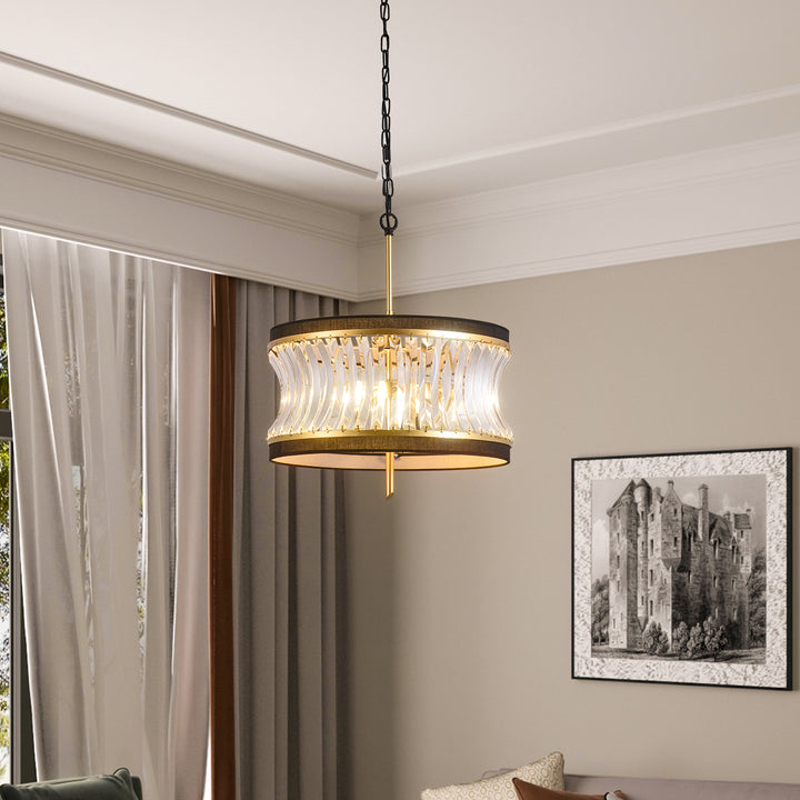 Zaza Designs 2 - Light Shaded Drum Classic / Traditional Chandelier With Wrought Iron Accents #19150