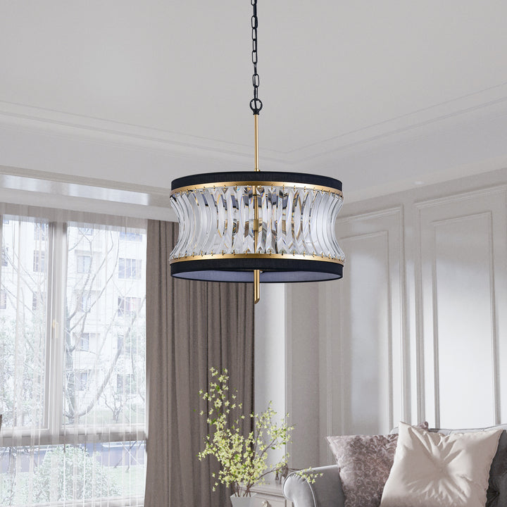 Zaza Designs 2 - Light Shaded Drum Classic / Traditional Chandelier With Wrought Iron Accents #19150-2GD