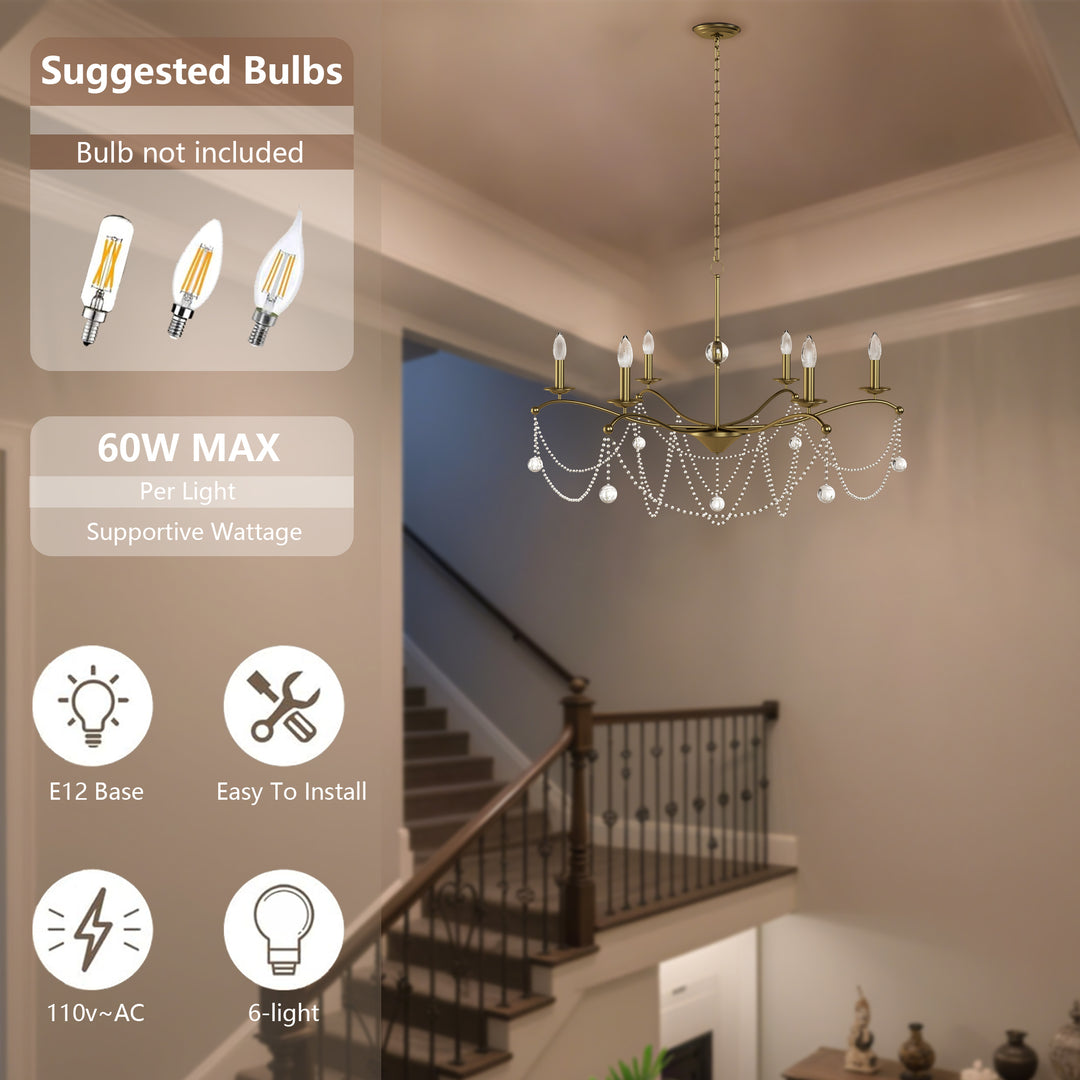 Essence 6 - Light Candle Style Classic/traditional Chandelier With Crystal #19234