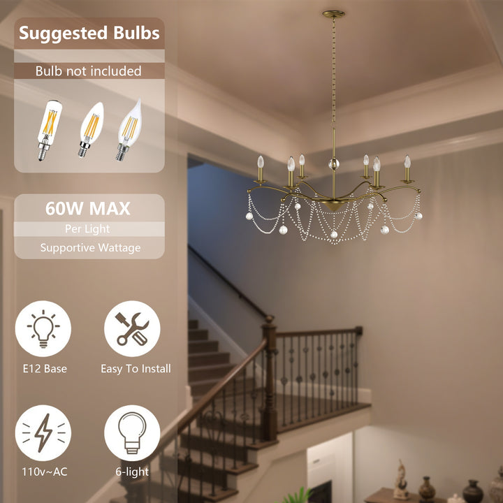 Essence 6 - Light Candle Style Classic/traditional Chandelier With Crystal #19234