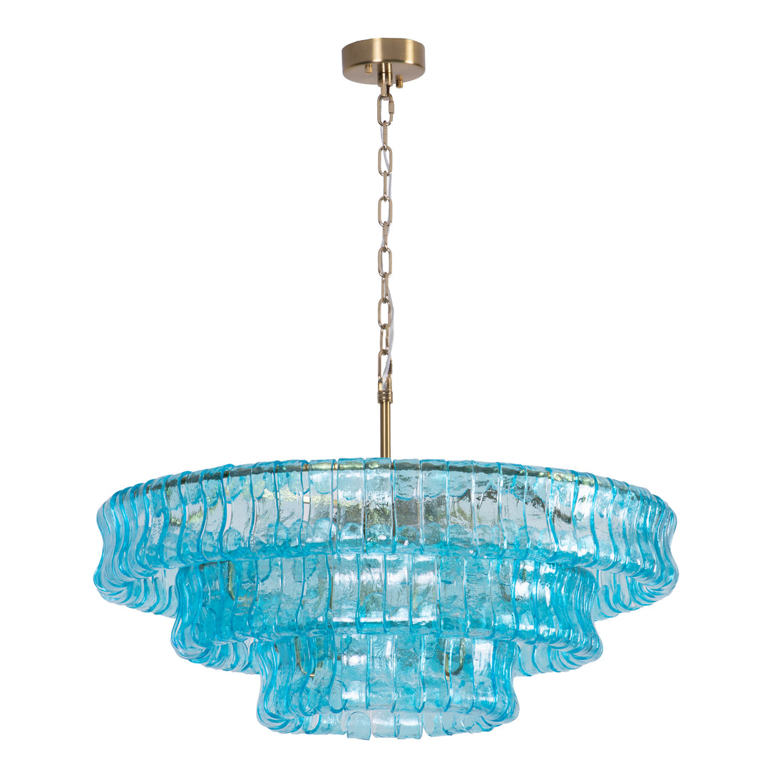 Lumen 9-Light 32"W Polished Brass Modern Tired Chandelier with Hand-Blown Amber Glass for Dining Room or Living Room #19239