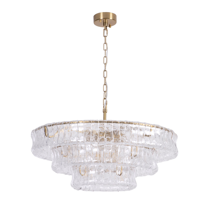 Lumen 9-Light 32"W Polished Brass Modern Tired Chandelier with Hand-Blown Amber Glass for Dining Room or Living Room #19239