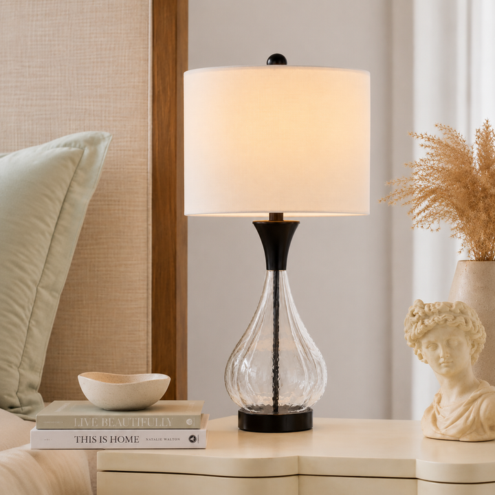 26" Glass And Metal Modern Table Lamp With Usb Ports For Living Room/bedroom #T251