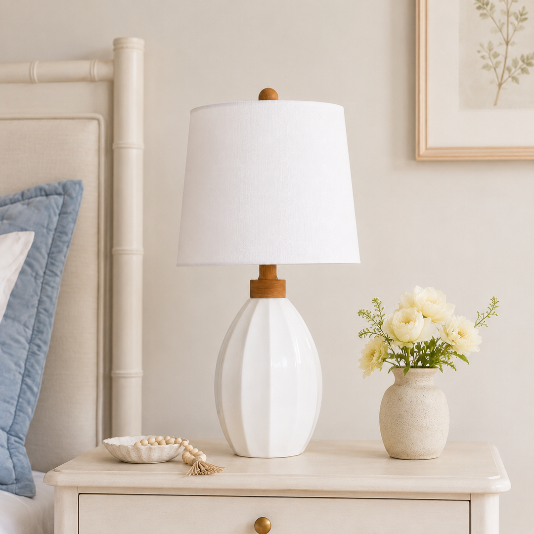 Yullili 23.62" Ceramic Table Lamps, Modern Bedside Nightstand Lamps for Living Room Bedroom #T228