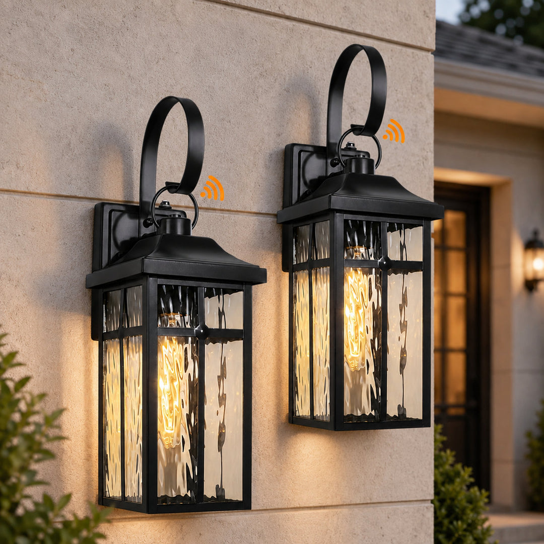 Solstice 19''H Traditional Oil Rubbed Bronze Square / Rectangle Water Ripple Glass Outdoor Wall Light (Set of 2) #OW7145