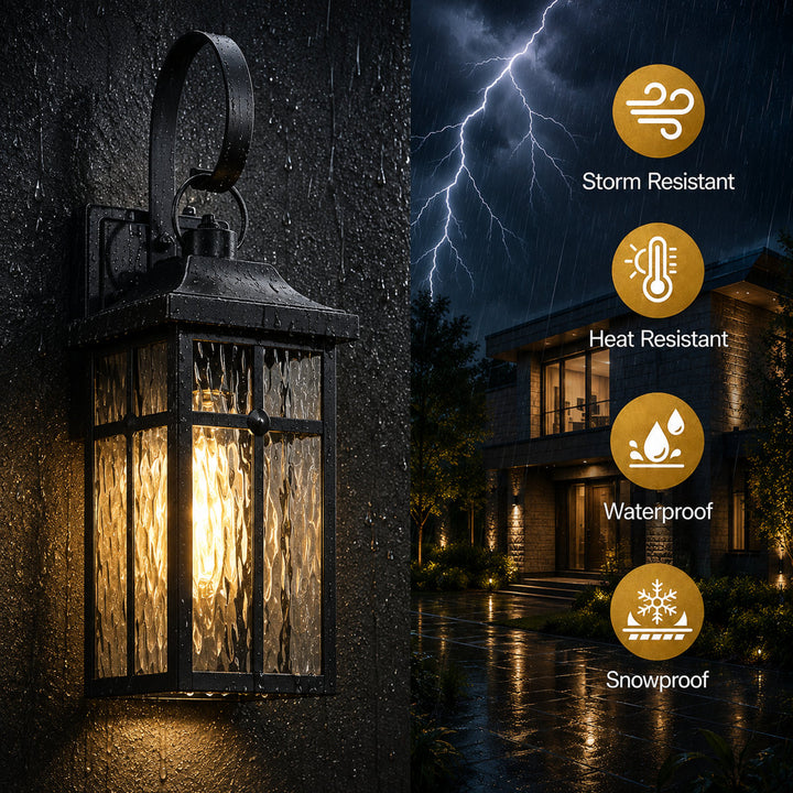Solstice 19''H Traditional Oil Rubbed Bronze Square / Rectangle Water Ripple Glass Outdoor Wall Light (Set of 2) #OW7145