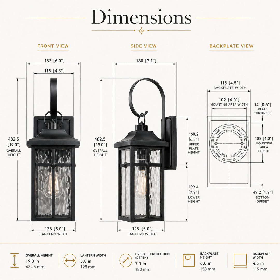 Solstice 19''H Traditional Oil Rubbed Bronze Square / Rectangle Water Ripple Glass Outdoor Wall Light (Set of 2) #OW7145
