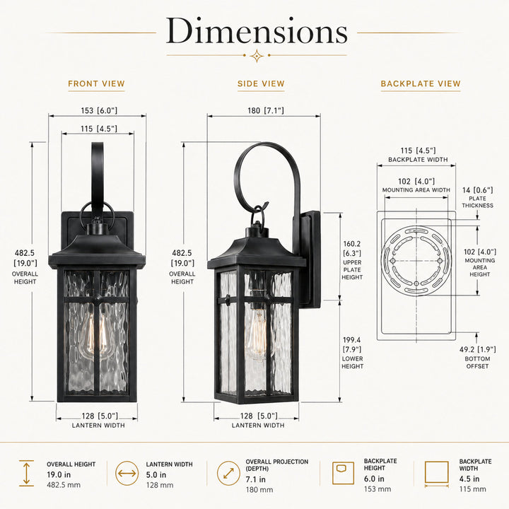 Solstice 19''H Traditional Oil Rubbed Bronze Square / Rectangle Water Ripple Glass Outdoor Wall Light (Set of 2) #OW7145