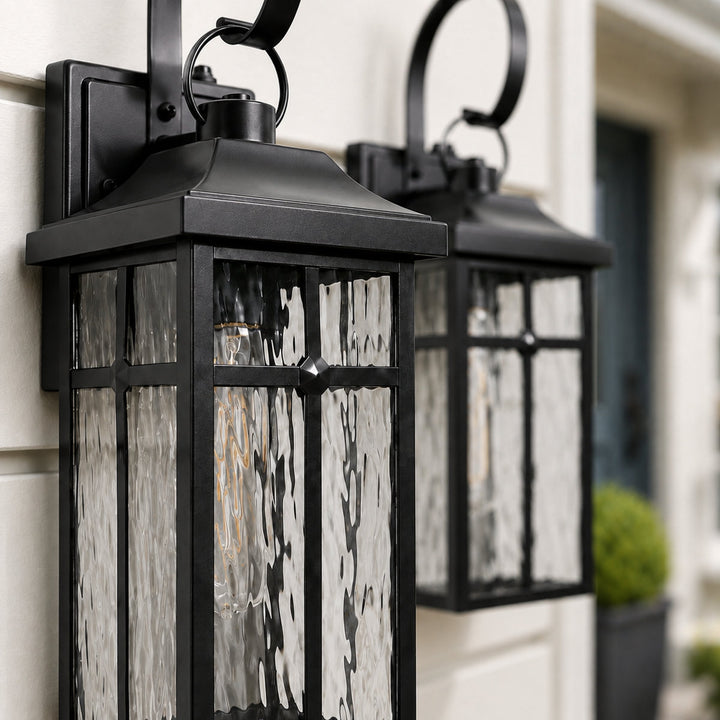 Solstice 19''H Traditional Oil Rubbed Bronze Square / Rectangle Water Ripple Glass Outdoor Wall Light (Set of 2) #OW7145