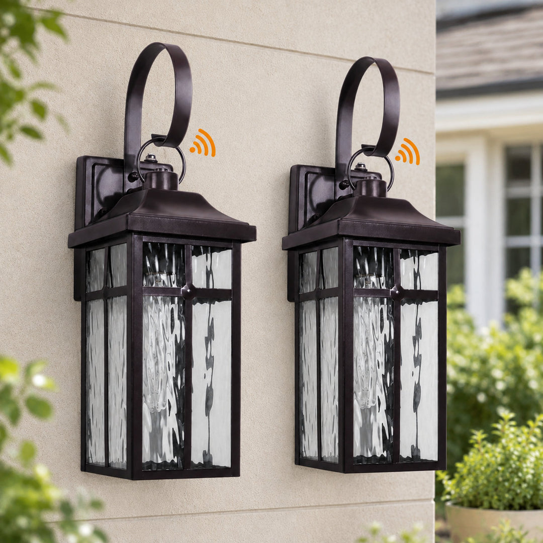 Solstice 19''H Traditional Oil Rubbed Bronze Square / Rectangle Water Ripple Glass Outdoor Wall Light (Set of 2) #OW7145