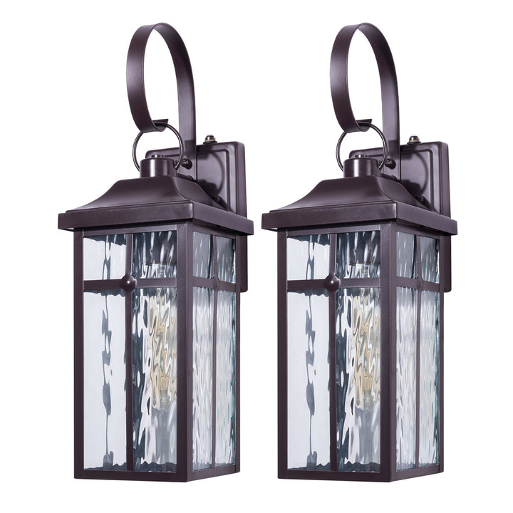 Solstice 19''H Traditional Oil Rubbed Bronze Square / Rectangle Water Ripple Glass Outdoor Wall Light (Set of 2) #OW7145