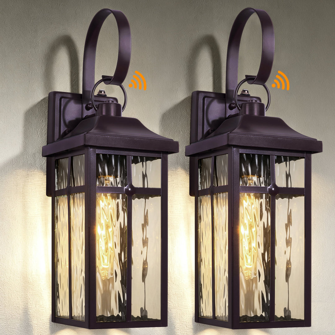 Solstice 19''H Traditional Oil Rubbed Bronze Square / Rectangle Water Ripple Glass Outdoor Wall Light (Set of 2) #OW7145